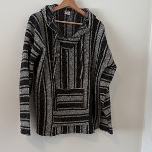 Striped Black & White Hooded Baja Sweater